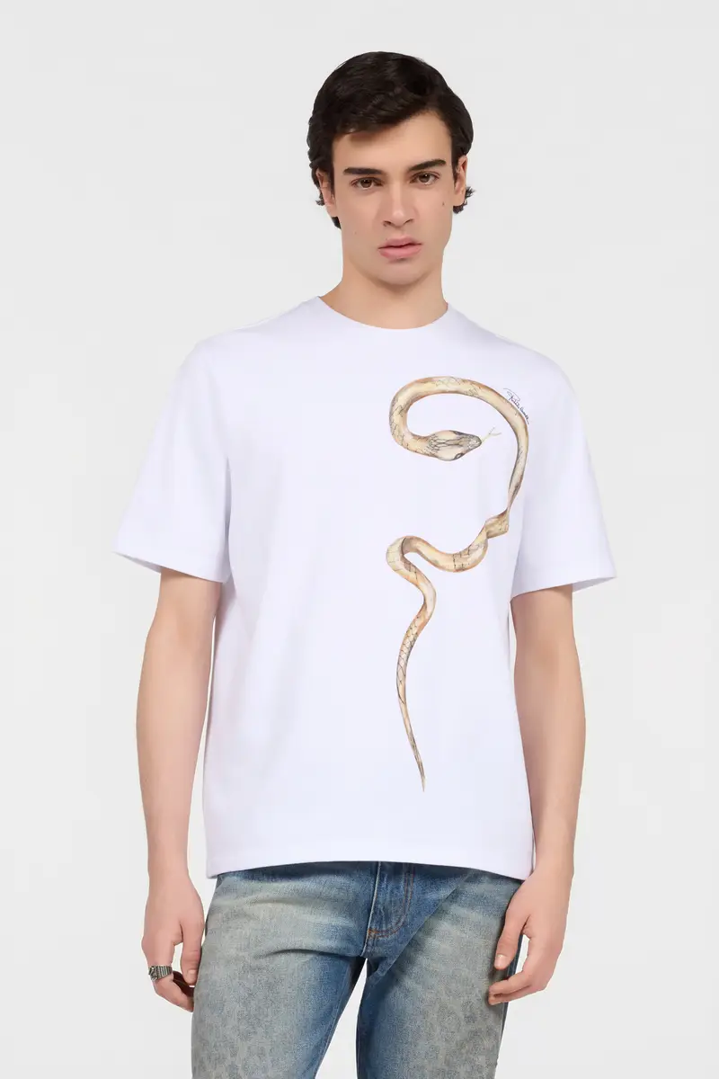 Roberto Cavalli White T-Shirt With Printed Snake | Thumbnail 2