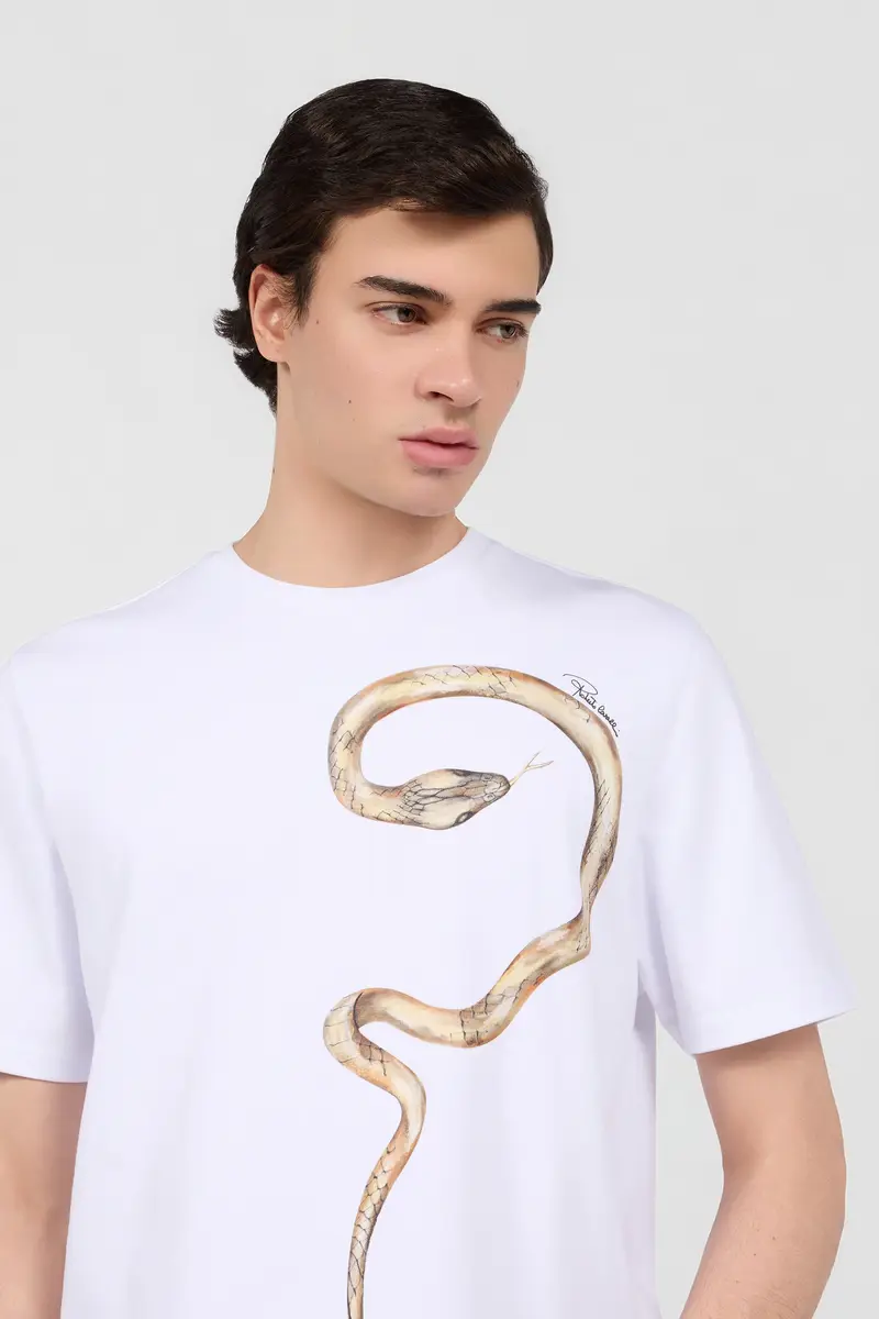 Roberto Cavalli White T-Shirt With Printed Snake | Thumbnail 4