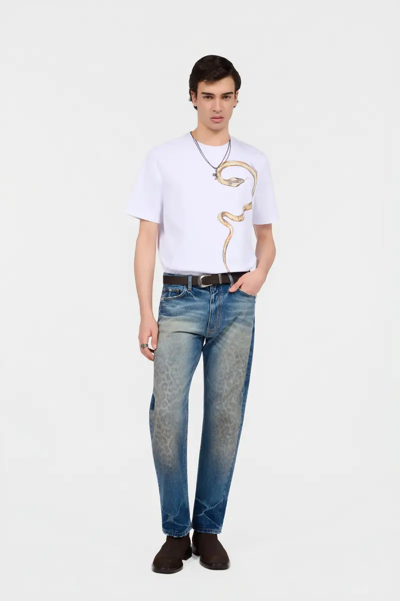 Roberto Cavalli White T-Shirt With Printed Snake | Thumbnail 6