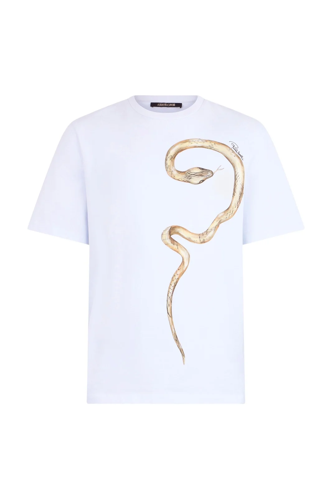 Roberto Cavalli White T-Shirt With Printed Snake