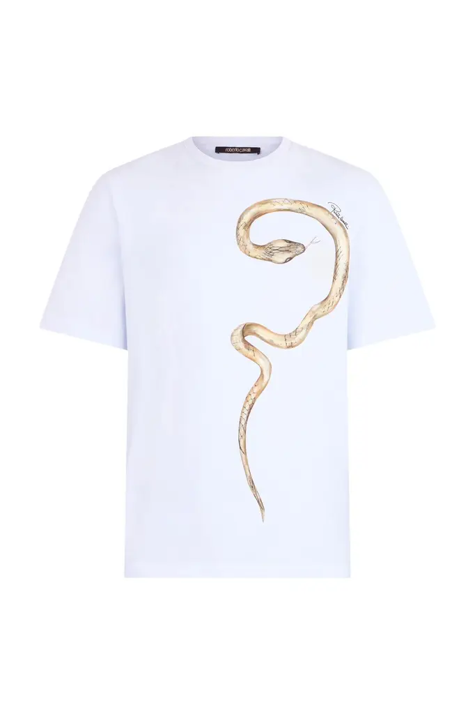 White T-Shirt With Printed Snake White T-Shirt With Printed Snake