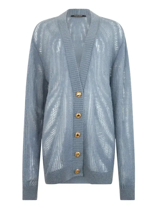 Roberto Cavalli Knit Cardigan with Zebra Motif