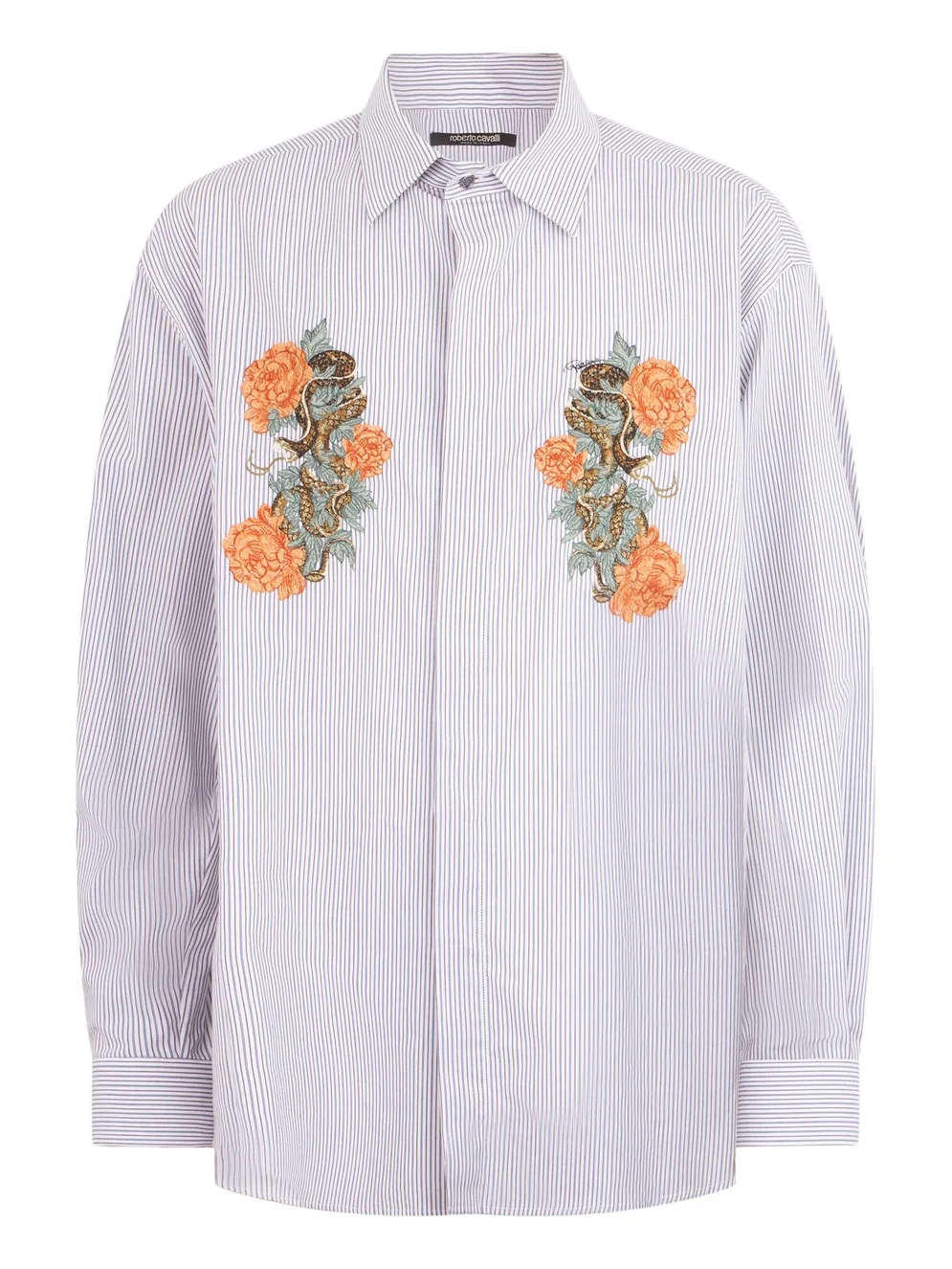Roberto Cavalli Shirt With Embroidered Snakes And Flowers