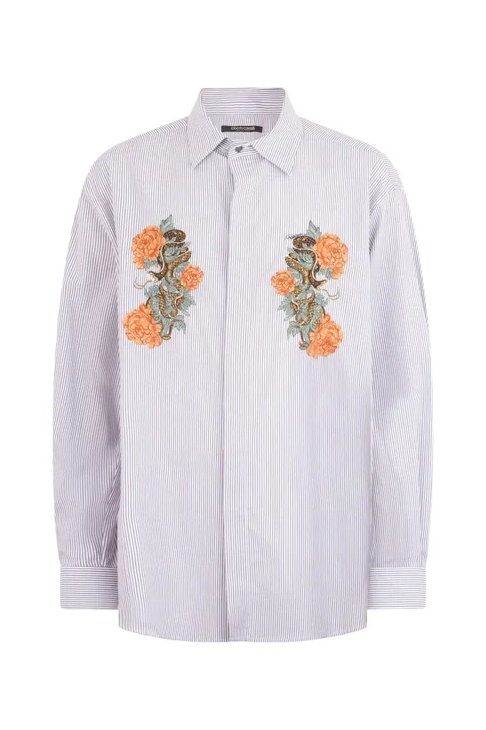 Roberto Cavalli Shirt With Embroidered Snakes And Flowers