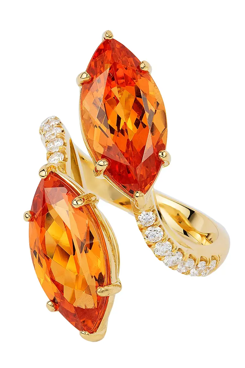 GOSHWARA Mandarin Garnet Diamond Marquise Twin Ring | Thumbnail 2 GOSHWARA Mandarin Garnet Diamond Marquise Twin Ring | Thumbnail 2