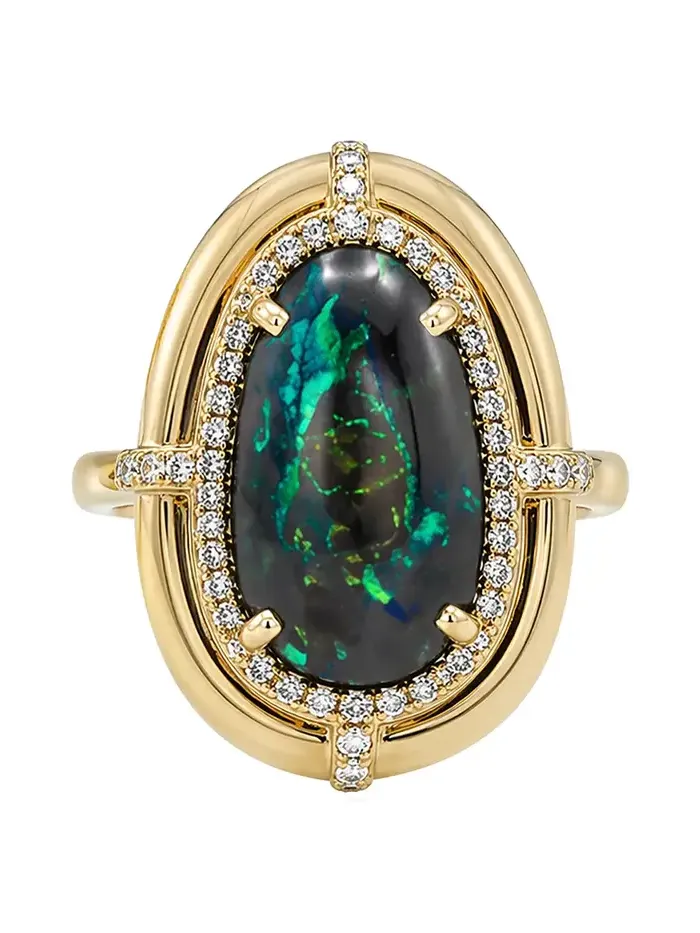 GOSHWARA Brown Opal Diamond Medallion Ring