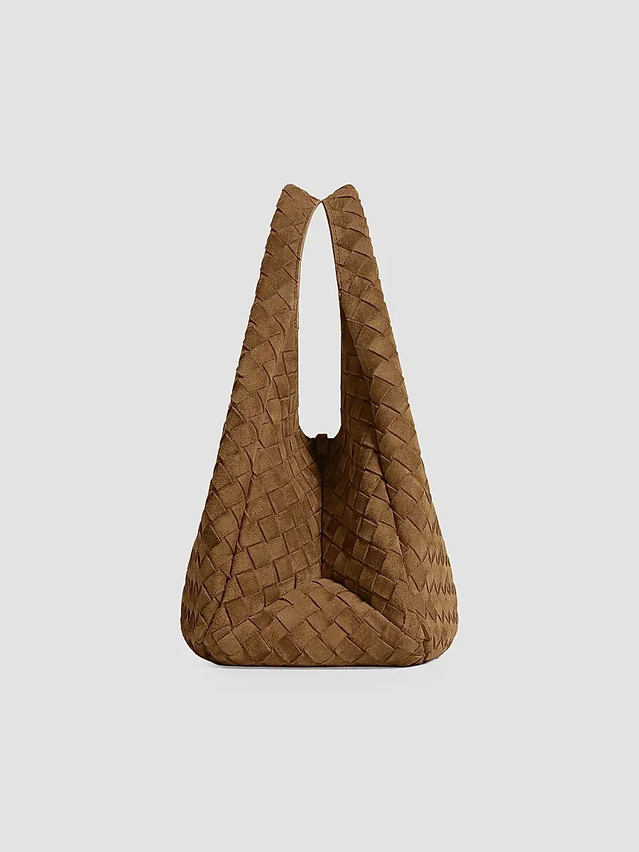 Bottega Veneta Women's Medium Campana Intrecciato Suede Shoulder Bag | Thumbnail 4 Bottega Veneta Women's Medium Campana Intrecciato Suede Shoulder Bag | Thumbnail 4