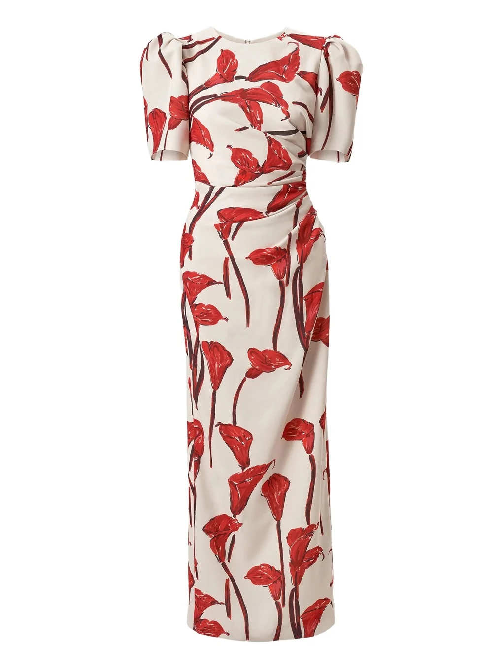 Women's Floral Gathered Puff-Sleeve Cocktail Dress Women's Floral Gathered Puff-Sleeve Cocktail Dress