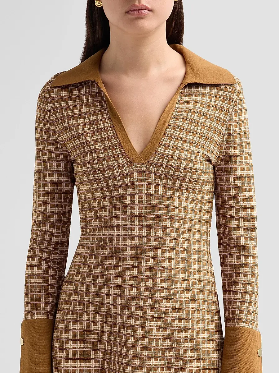 Veronica Beard Women's Celena Plaid Knit V-Neck Mini Dress | Thumbnail 5 Veronica Beard Women's Celena Plaid Knit V-Neck Mini Dress | Thumbnail 5
