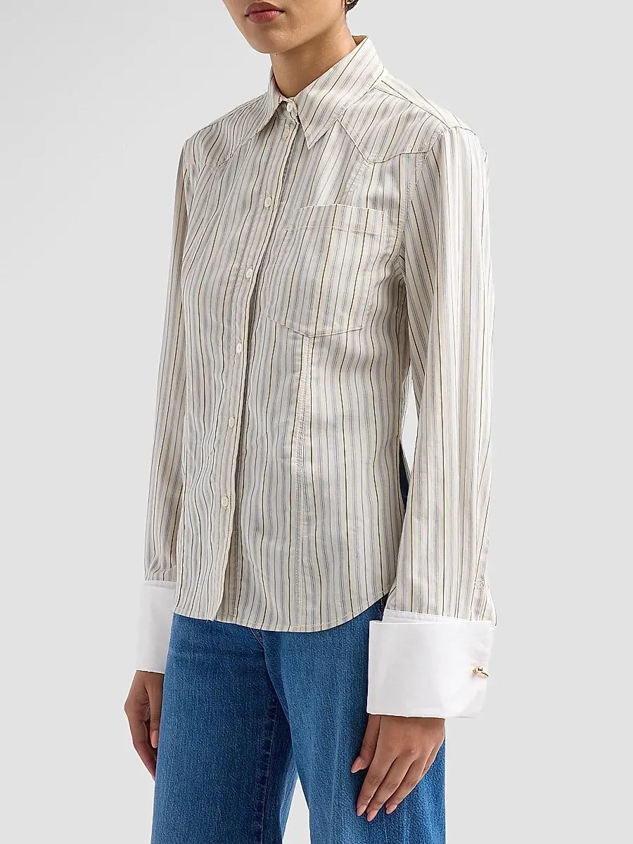 Veronica Beard Women's Rourke Striped Button-Front Shirt | Thumbnail 4 Veronica Beard Women's Rourke Striped Button-Front Shirt | Thumbnail 4