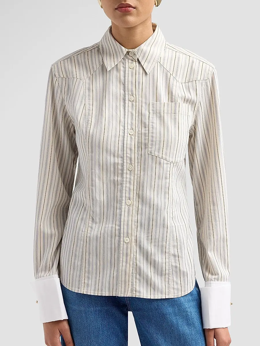 Veronica Beard Women's Rourke Striped Button-Front Shirt | Thumbnail 5 Veronica Beard Women's Rourke Striped Button-Front Shirt | Thumbnail 5