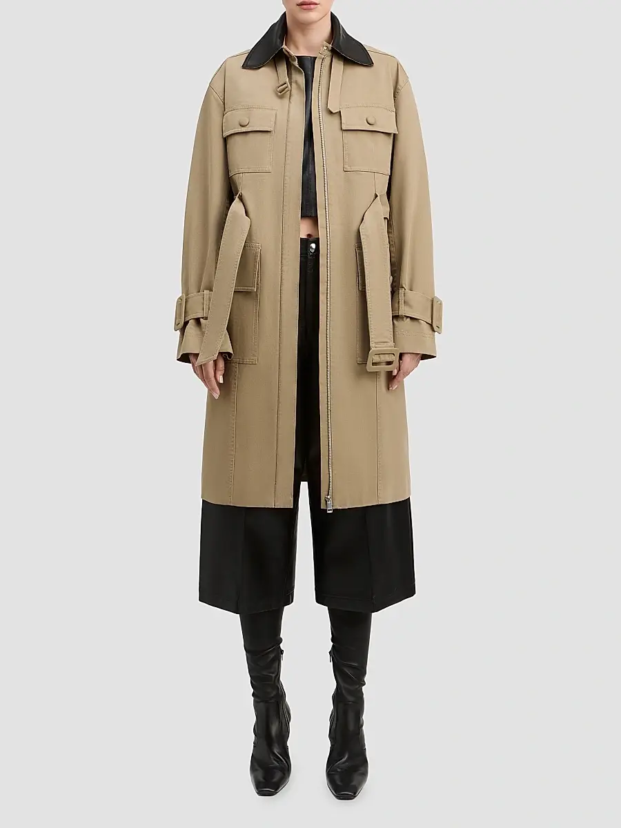 Derek Lam Women's Landon Stretch-Cotton Contrast-Collar Trench Coat | Thumbnail 2