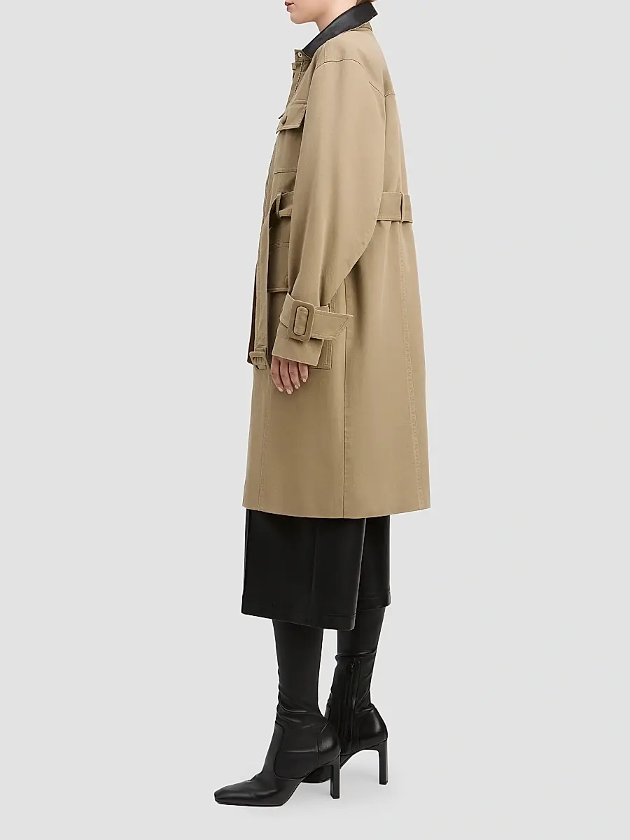 Derek Lam Women's Landon Stretch-Cotton Contrast-Collar Trench Coat | Thumbnail 4