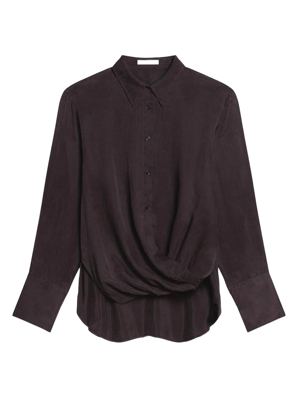 Women's High-Low Hem Draped Shirt Women's High-Low Hem Draped Shirt