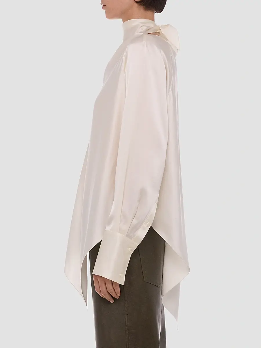 Helmut Lang Women's Tie Neck Silk Long-Sleeve Top | Thumbnail 6 Helmut Lang Women's Tie Neck Silk Long-Sleeve Top | Thumbnail 6