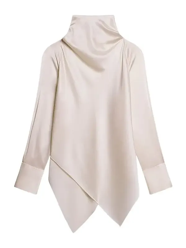 Women's Tie Neck Silk Long-Sleeve Top