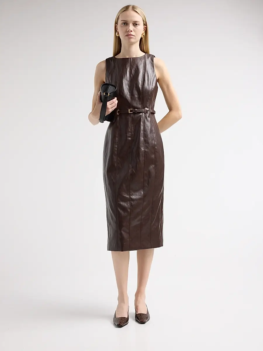 Milly Women's Elsie Faux Leather Midi Dress | Thumbnail 2 Milly Women's Elsie Faux Leather Midi Dress | Thumbnail 2
