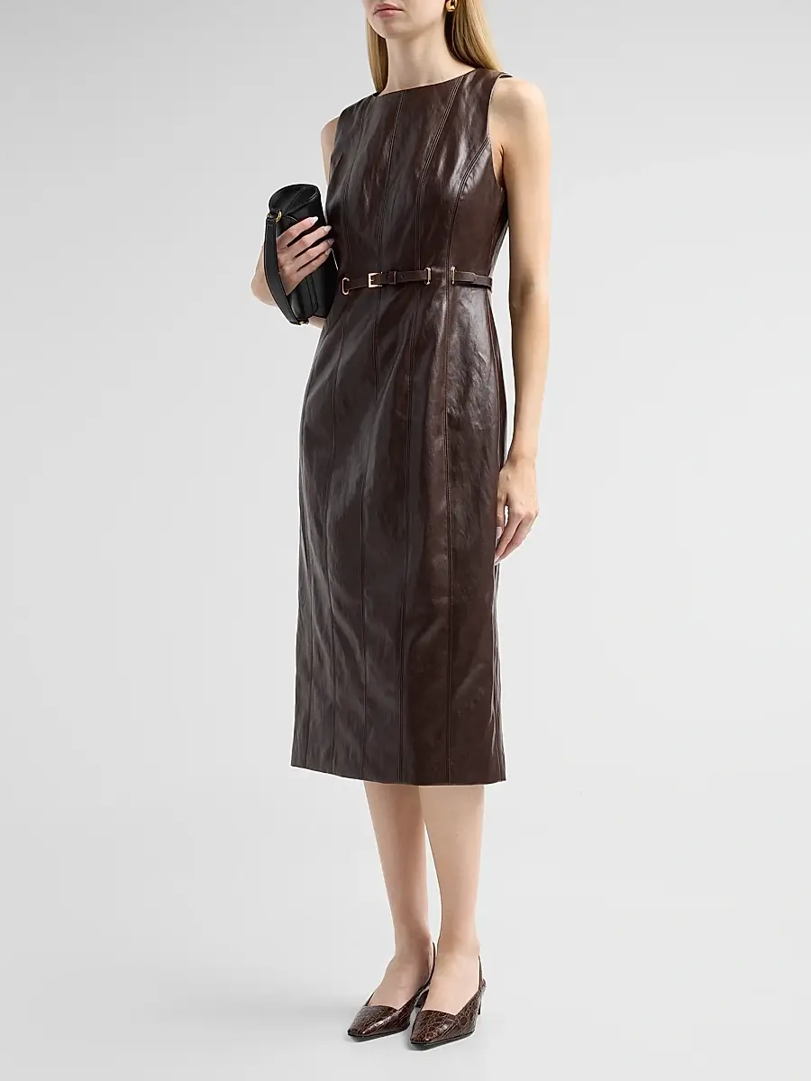 Milly Women's Elsie Faux Leather Midi Dress | Thumbnail 4 Milly Women's Elsie Faux Leather Midi Dress | Thumbnail 4