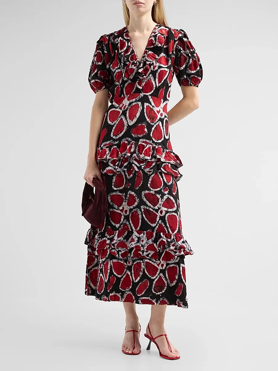 Elisamama Women's Lase Printed Ruffle Cotton Midi Dress | Thumbnail 2 Elisamama Women's Lase Printed Ruffle Cotton Midi Dress | Thumbnail 2