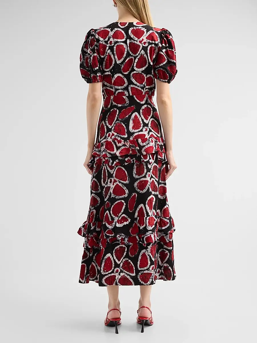 Elisamama Women's Lase Printed Ruffle Cotton Midi Dress | Thumbnail 3 Elisamama Women's Lase Printed Ruffle Cotton Midi Dress | Thumbnail 3