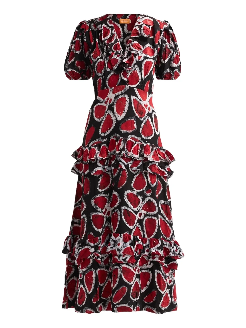 Elisamama Women's Lase Printed Ruffle Cotton Midi Dress