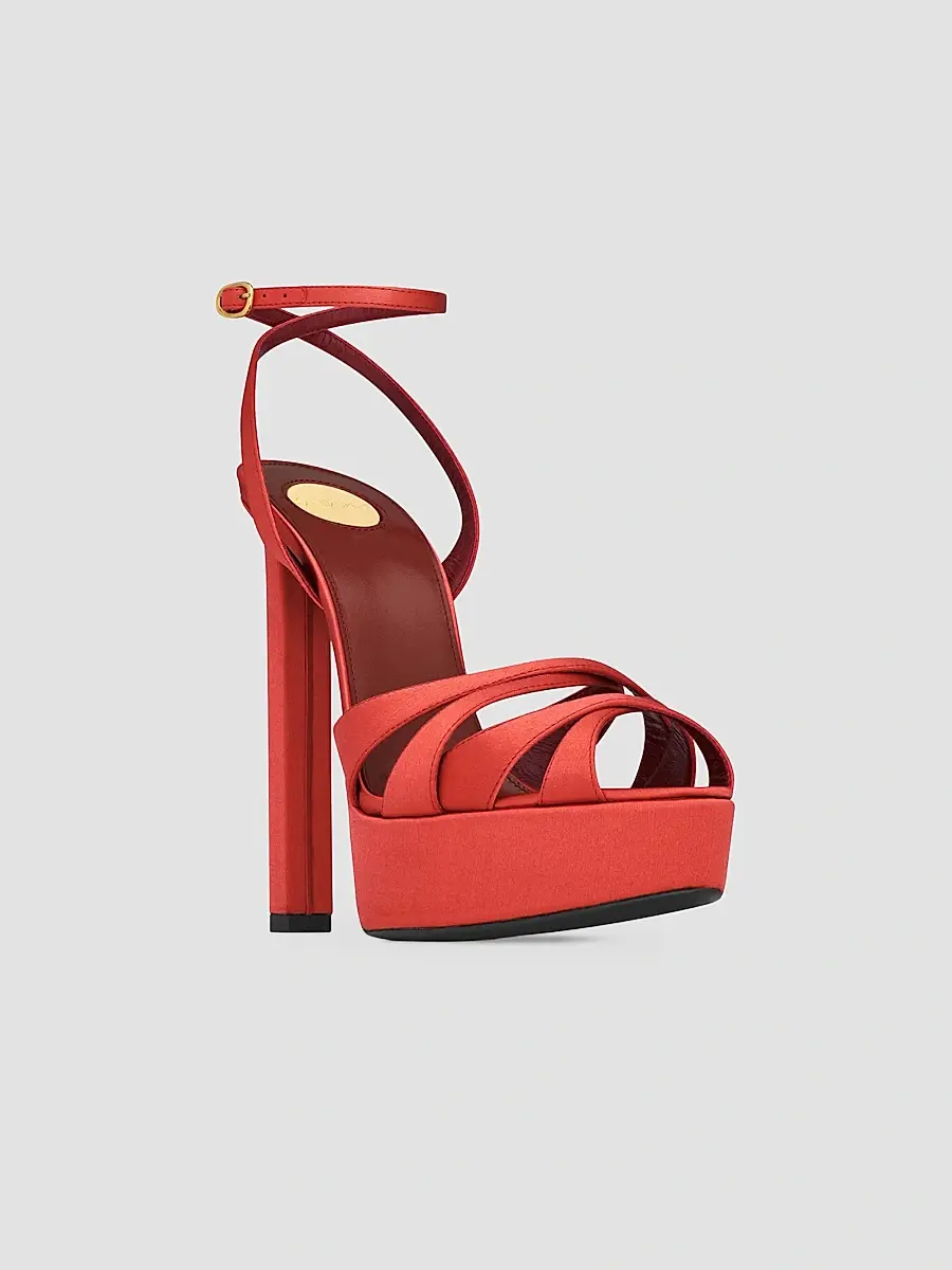 Saint Laurent Women's Chandelle Platform Sandals in Satin Crepe - Kumquat | Thumbnail 2 Saint Laurent Women's Chandelle Platform Sandals in Satin Crepe - Kumquat | Thumbnail 2