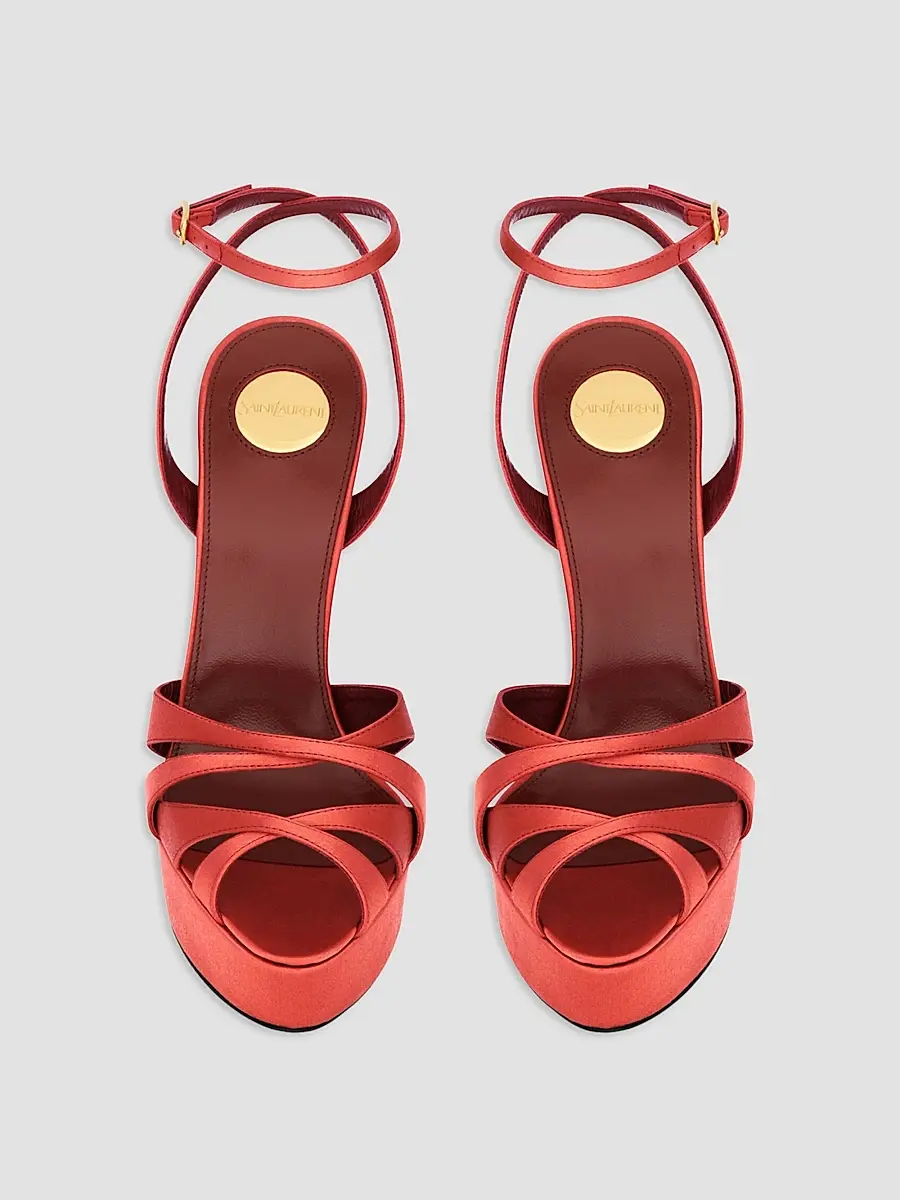 Saint Laurent Women's Chandelle Platform Sandals in Satin Crepe - Kumquat | Thumbnail 3 Saint Laurent Women's Chandelle Platform Sandals in Satin Crepe - Kumquat | Thumbnail 3