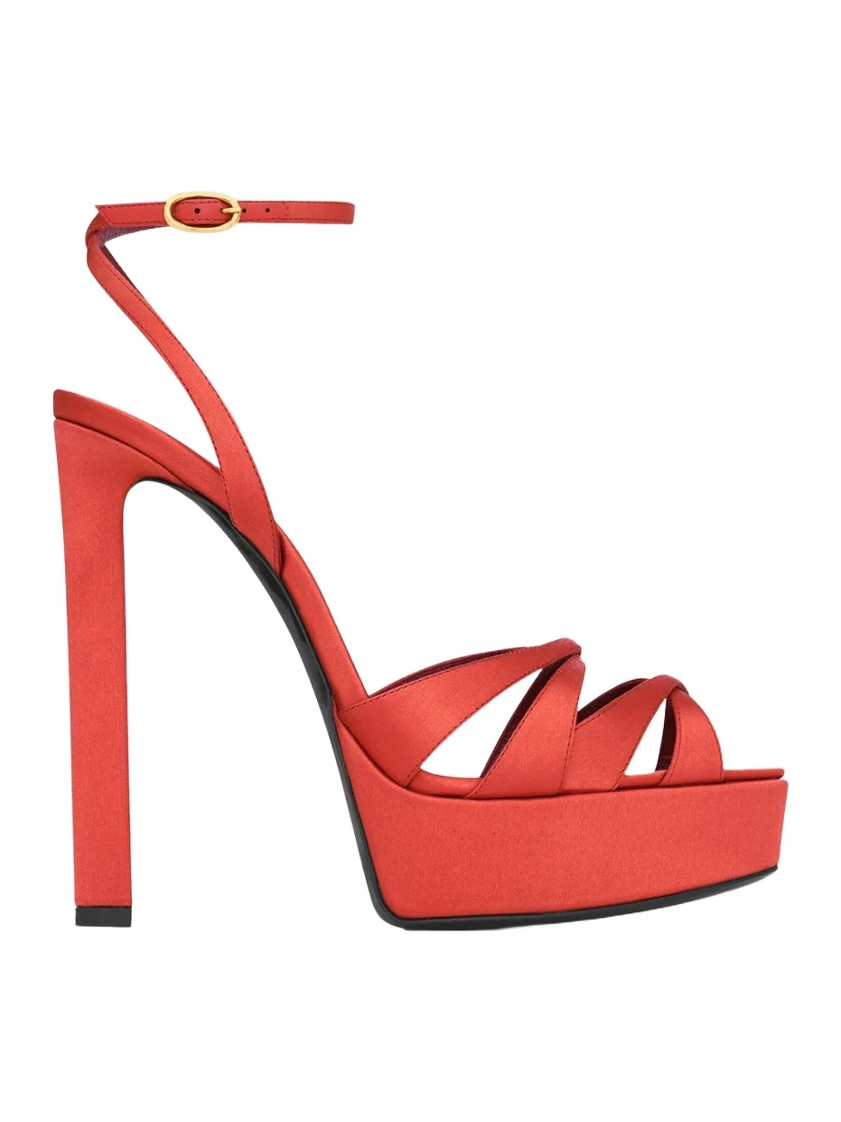 Women's Chandelle Platform Sandals in Satin Crepe - Kumquat Women's Chandelle Platform Sandals in Satin Crepe - Kumquat