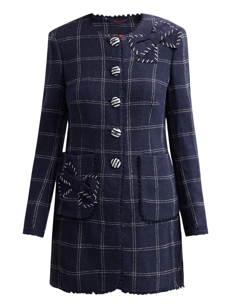 Women's Windowpane Collarless Jacket Women's Windowpane Collarless Jacket