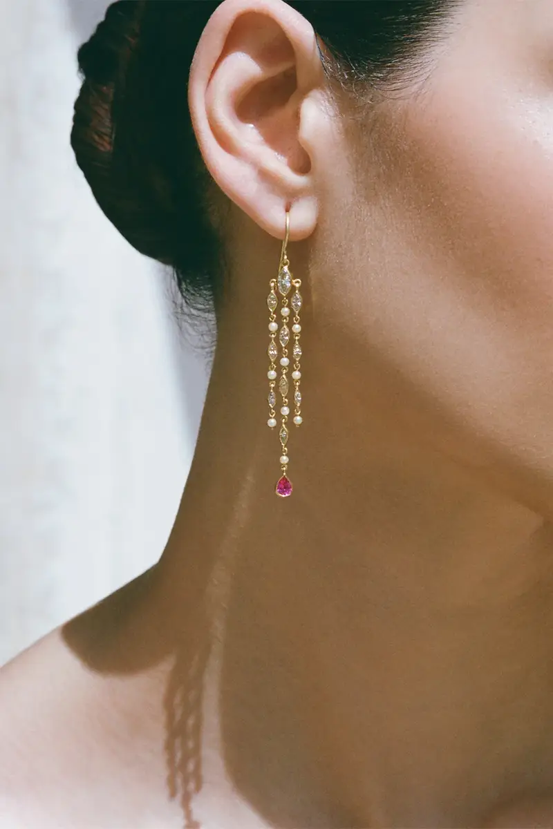 CAMILLE BEINHORN Pink Sapphire Diamond Pearl Drop Earrings | Thumbnail 2 CAMILLE BEINHORN Pink Sapphire Diamond Pearl Drop Earrings | Thumbnail 2