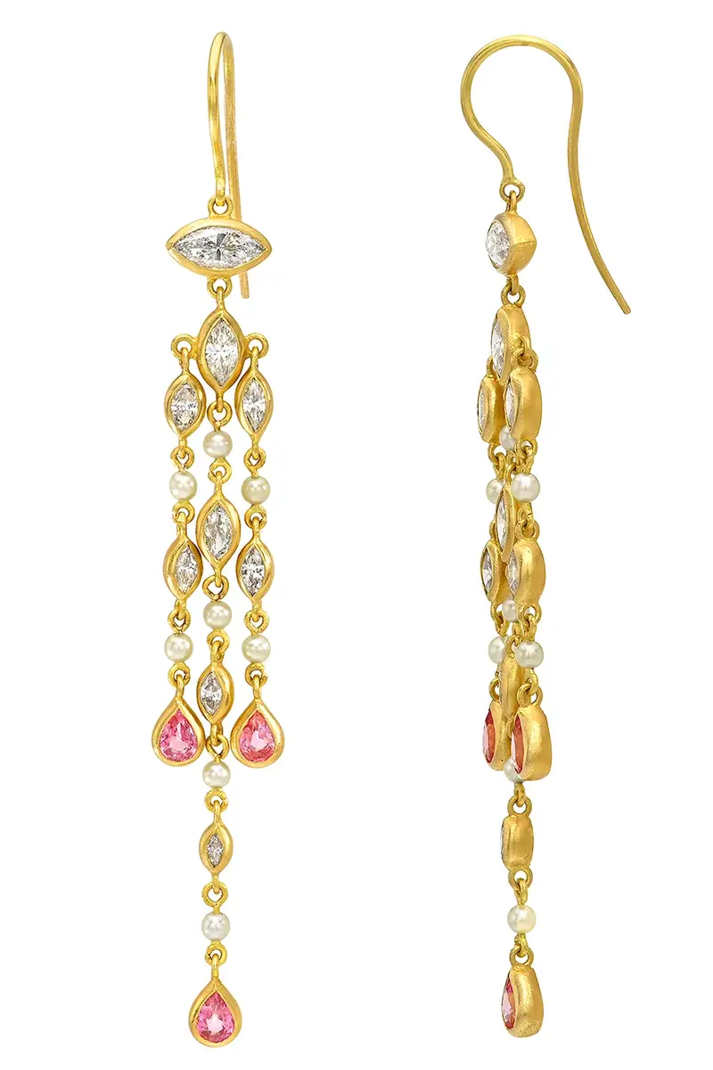 CAMILLE BEINHORN Pink Sapphire Diamond Pearl Drop Earrings | Thumbnail 3 CAMILLE BEINHORN Pink Sapphire Diamond Pearl Drop Earrings | Thumbnail 3
