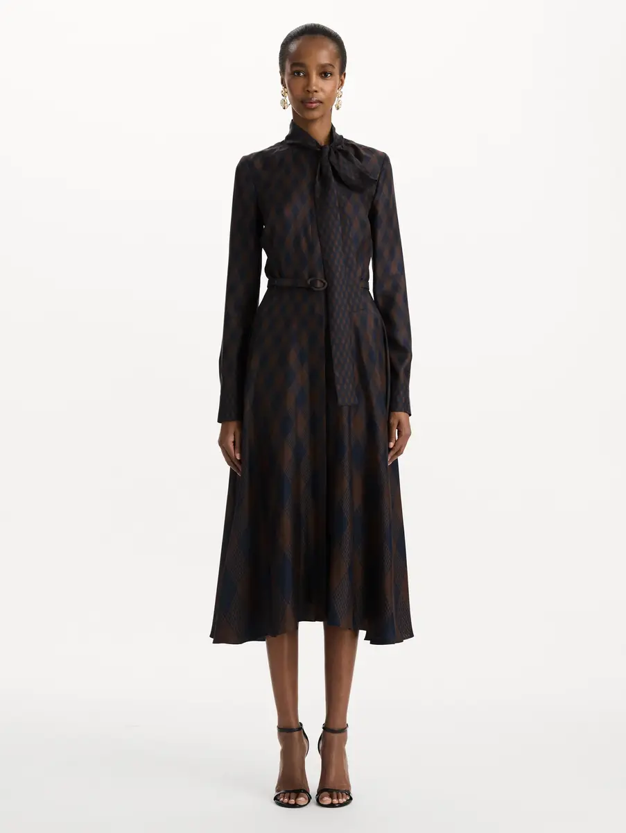 Oscar de la Renta Argyle Silk Twill Tie Neck Dress | Thumbnail 2 Oscar de la Renta Argyle Silk Twill Tie Neck Dress | Thumbnail 2