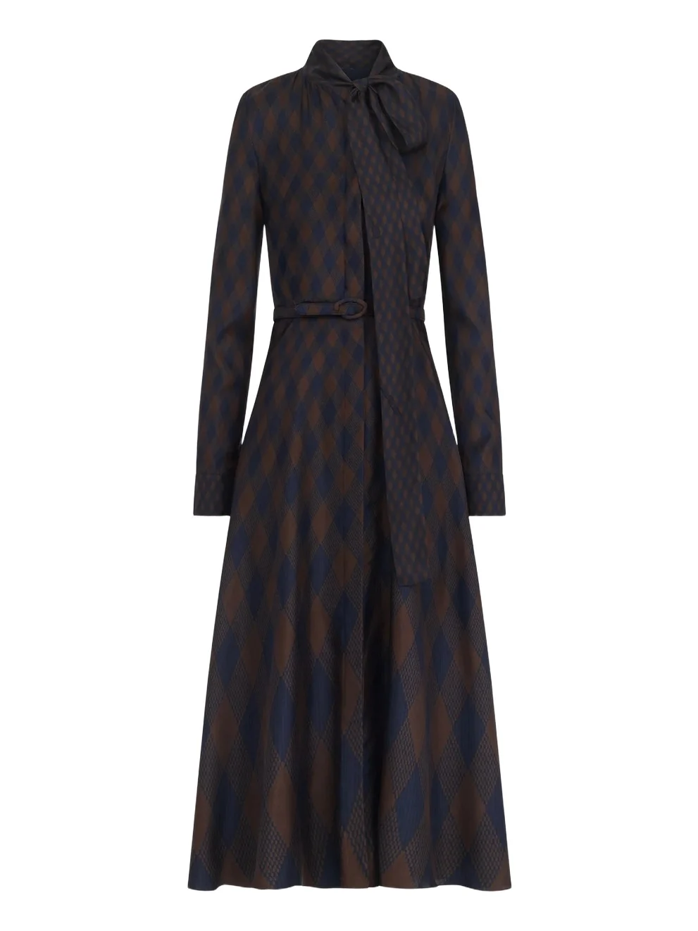 Oscar de la Renta Argyle Silk Twill Tie Neck Dress