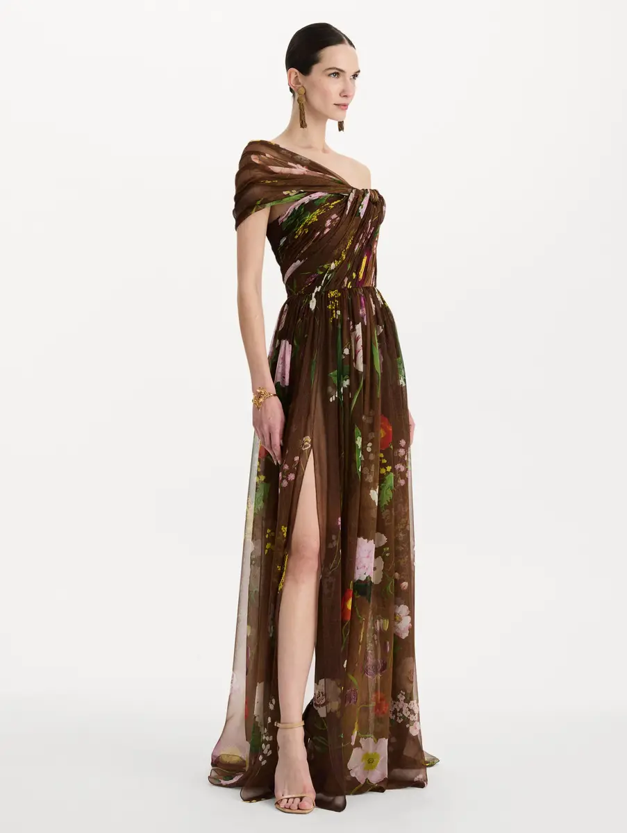 Oscar de la Renta Mixed Botanical Silk Chiffon Gown | Thumbnail 4 Oscar de la Renta Mixed Botanical Silk Chiffon Gown | Thumbnail 4