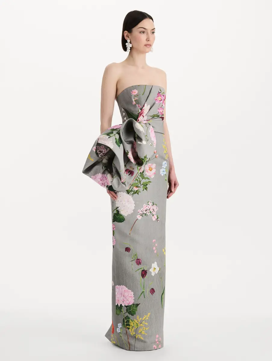 Oscar de la Renta Mixed Botanical Drape-Detailed Faille Gown | Thumbnail 4 Oscar de la Renta Mixed Botanical Drape-Detailed Faille Gown | Thumbnail 4