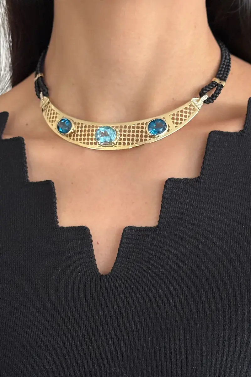 CAROL KAUFFMANN Blue Topaz Diamond Net Choker Necklace | Thumbnail 2