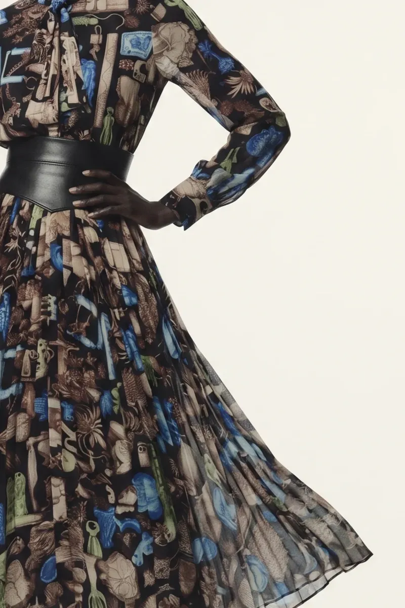 Jason Wu Collection TIE-NECK PLEATED MIDI DRESS IN CREPE CHIFFON | Thumbnail 3 Jason Wu Collection TIE-NECK PLEATED MIDI DRESS IN CREPE CHIFFON | Thumbnail 3