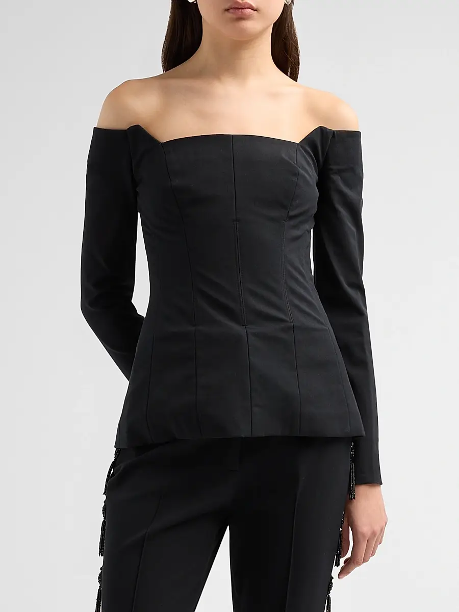 Lela Rose Women's Off-The-Shoulder Stretch Cotton Top | Thumbnail 4 Lela Rose Women's Off-The-Shoulder Stretch Cotton Top | Thumbnail 4