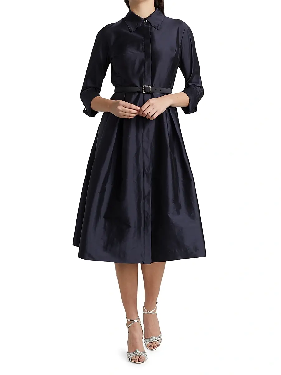 Teri Jon by Rickie Freeman Women's Silk Taffeta Shirtdress | Thumbnail 3 Teri Jon by Rickie Freeman Women's Silk Taffeta Shirtdress | Thumbnail 3