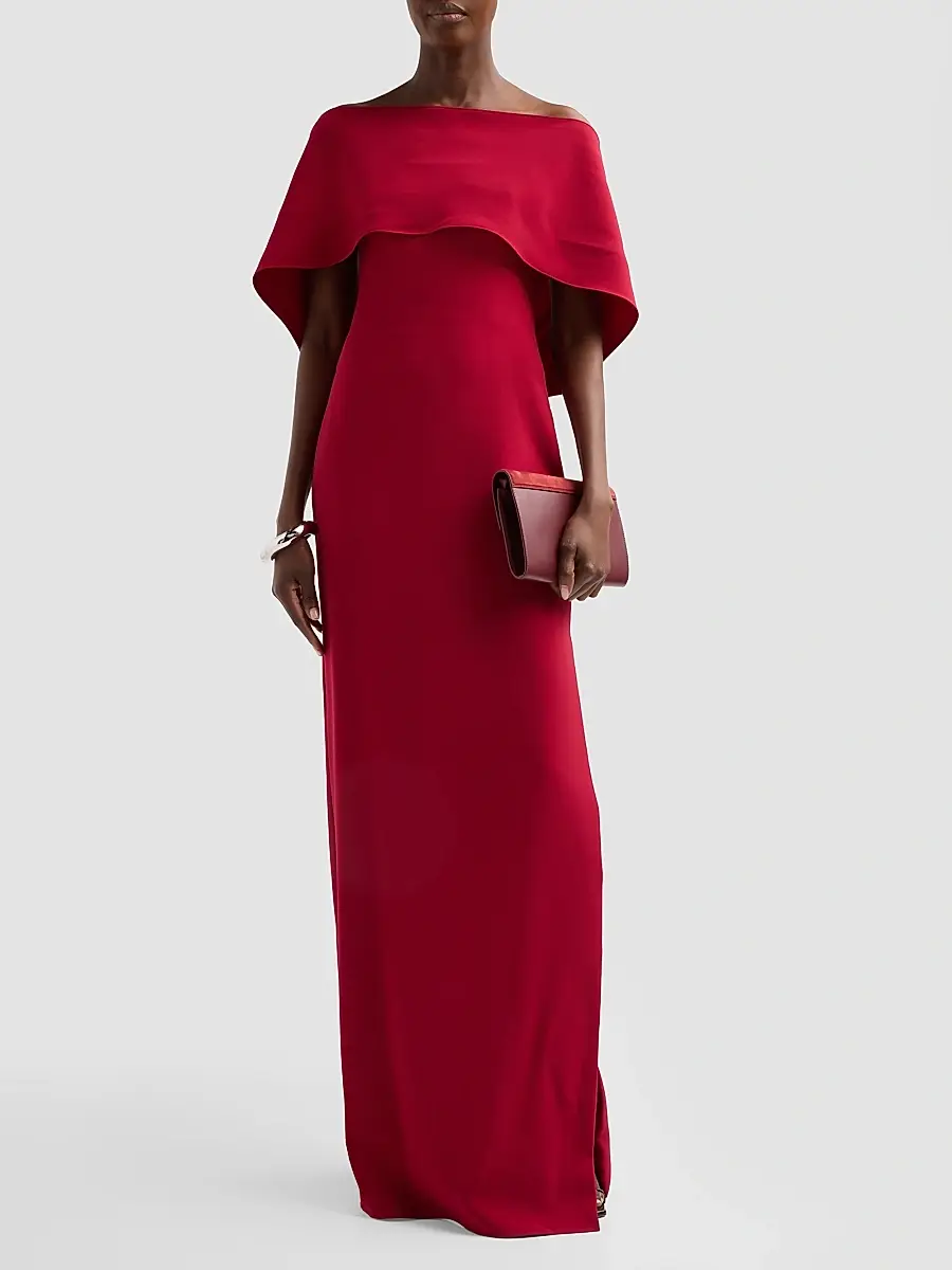 Amsale Women's Stretch Crepe Scarf Column Gown | Thumbnail 2 Amsale Women's Stretch Crepe Scarf Column Gown | Thumbnail 2