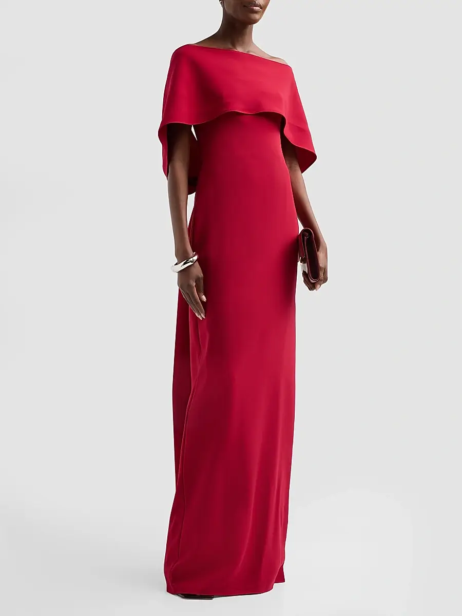 Amsale Women's Stretch Crepe Scarf Column Gown | Thumbnail 4 Amsale Women's Stretch Crepe Scarf Column Gown | Thumbnail 4