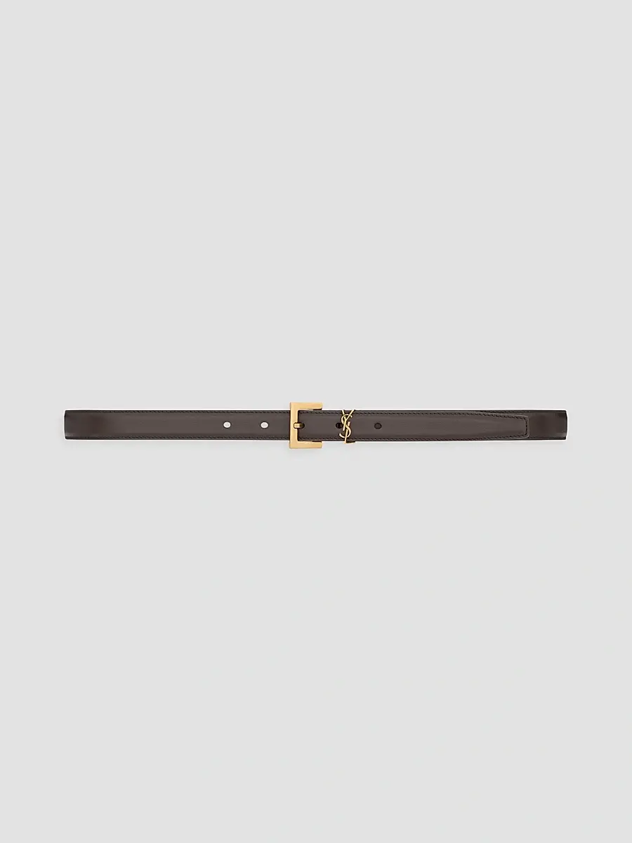 Saint Laurent Women's Cassandre Thin Belt with Square Buckle in Smooth Leather - Mountain Rock | Thumbnail 3 Saint Laurent Women's Cassandre Thin Belt with Square Buckle in Smooth Leather - Mountain Rock | Thumbnail 3