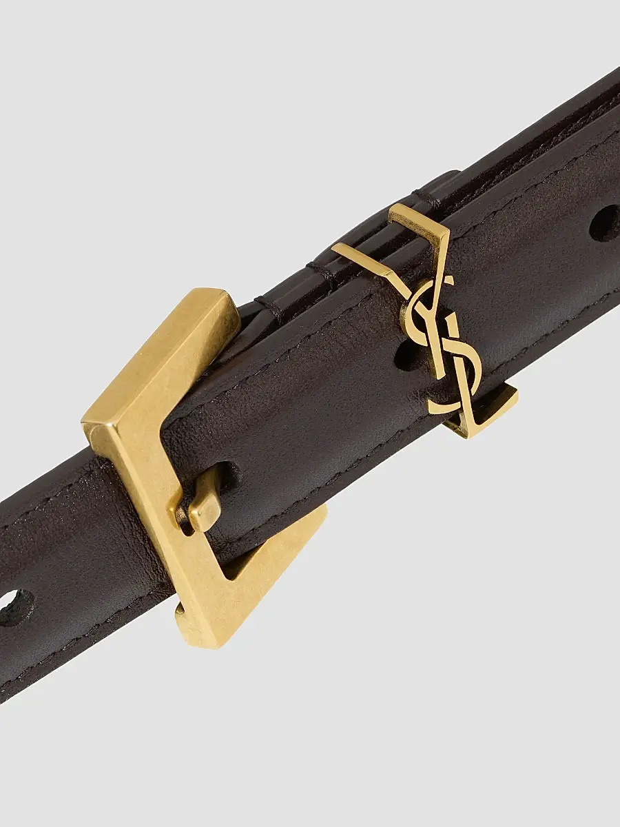 Saint Laurent Women's Cassandre Thin Belt with Square Buckle in Smooth Leather - Mountain Rock | Thumbnail 4 Saint Laurent Women's Cassandre Thin Belt with Square Buckle in Smooth Leather - Mountain Rock | Thumbnail 4