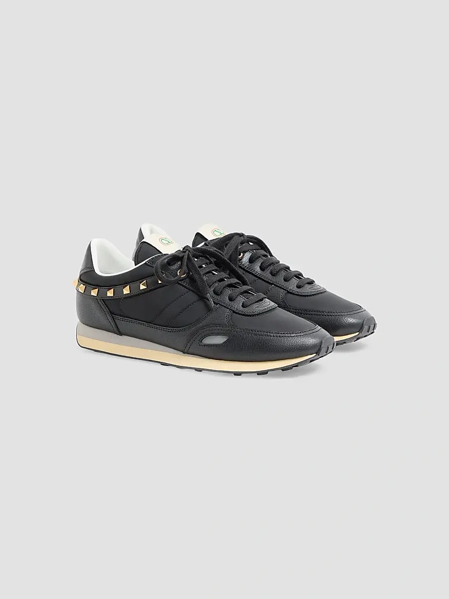 Valentino Men's Stud Up Sneaker in Leather and Nylon - Black | Thumbnail 2