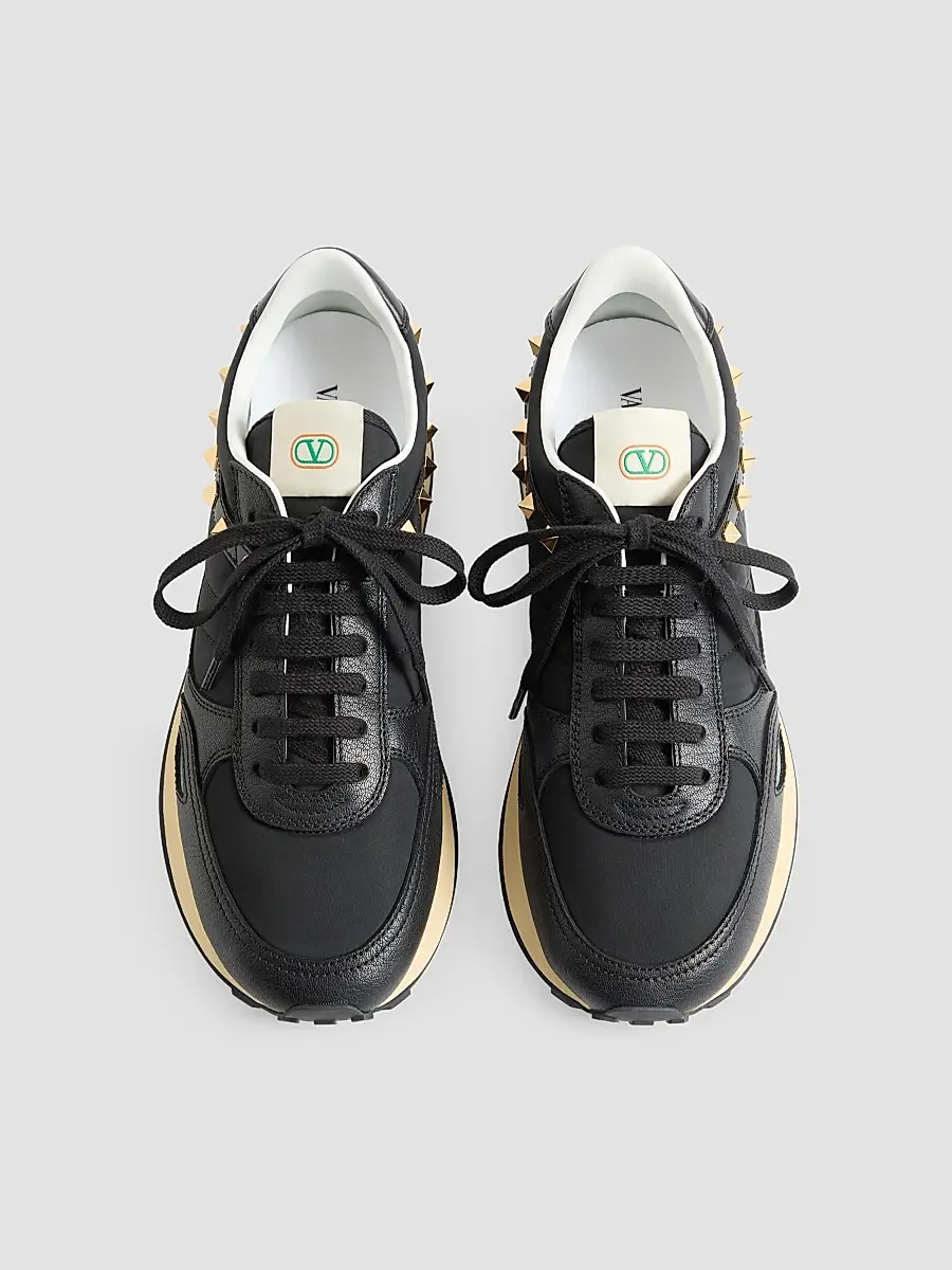 Valentino Men's Stud Up Sneaker in Leather and Nylon - Black | Thumbnail 4