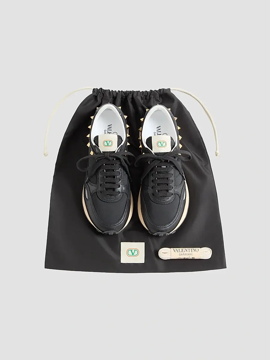 Valentino Men's Stud Up Sneaker in Leather and Nylon - Black | Thumbnail 6