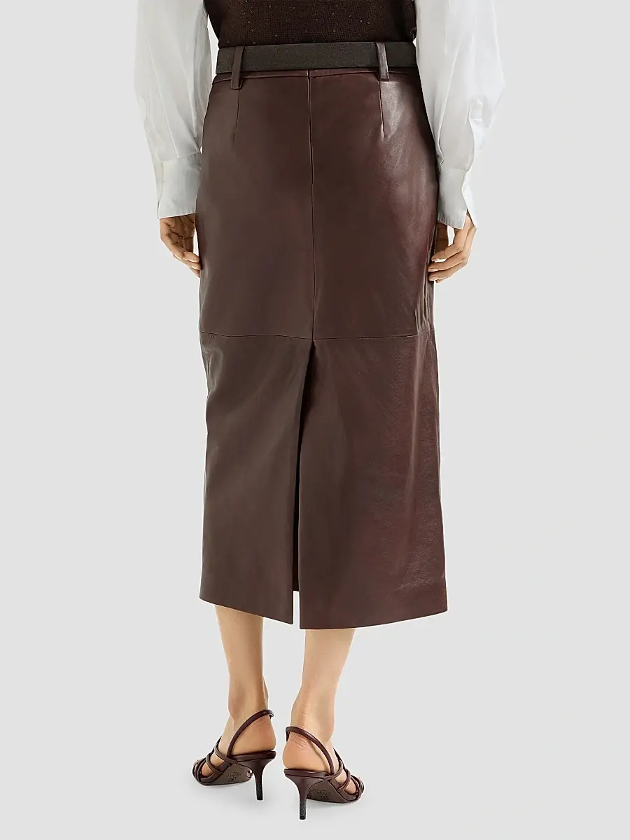 Brunello Cucinelli Women's Polished Nappa Leather Pencil Skirt | Thumbnail 4
