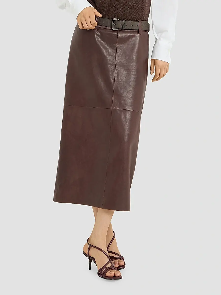 Brunello Cucinelli Women's Polished Nappa Leather Pencil Skirt | Thumbnail 5