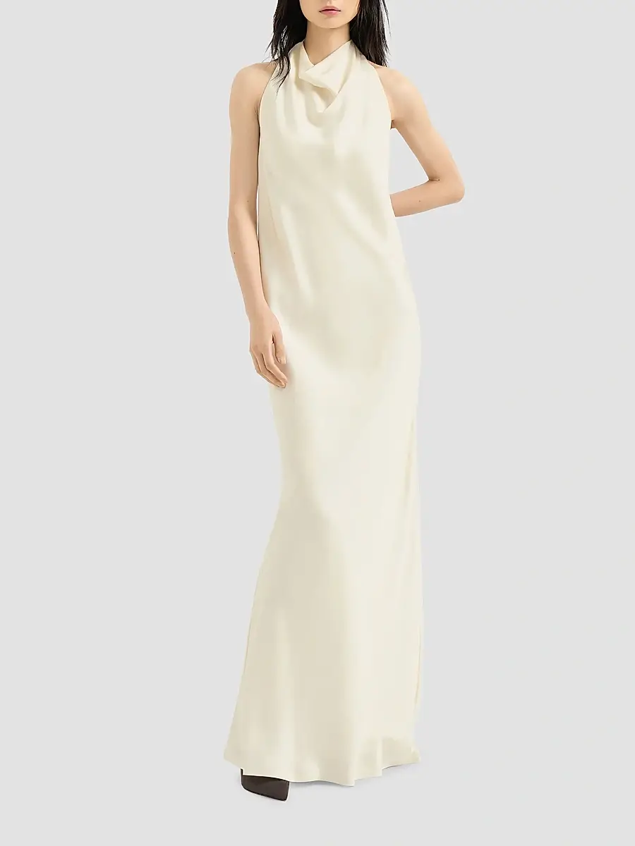 Brunello Cucinelli Women's Silk Satin Halterneck Dress | Thumbnail 2