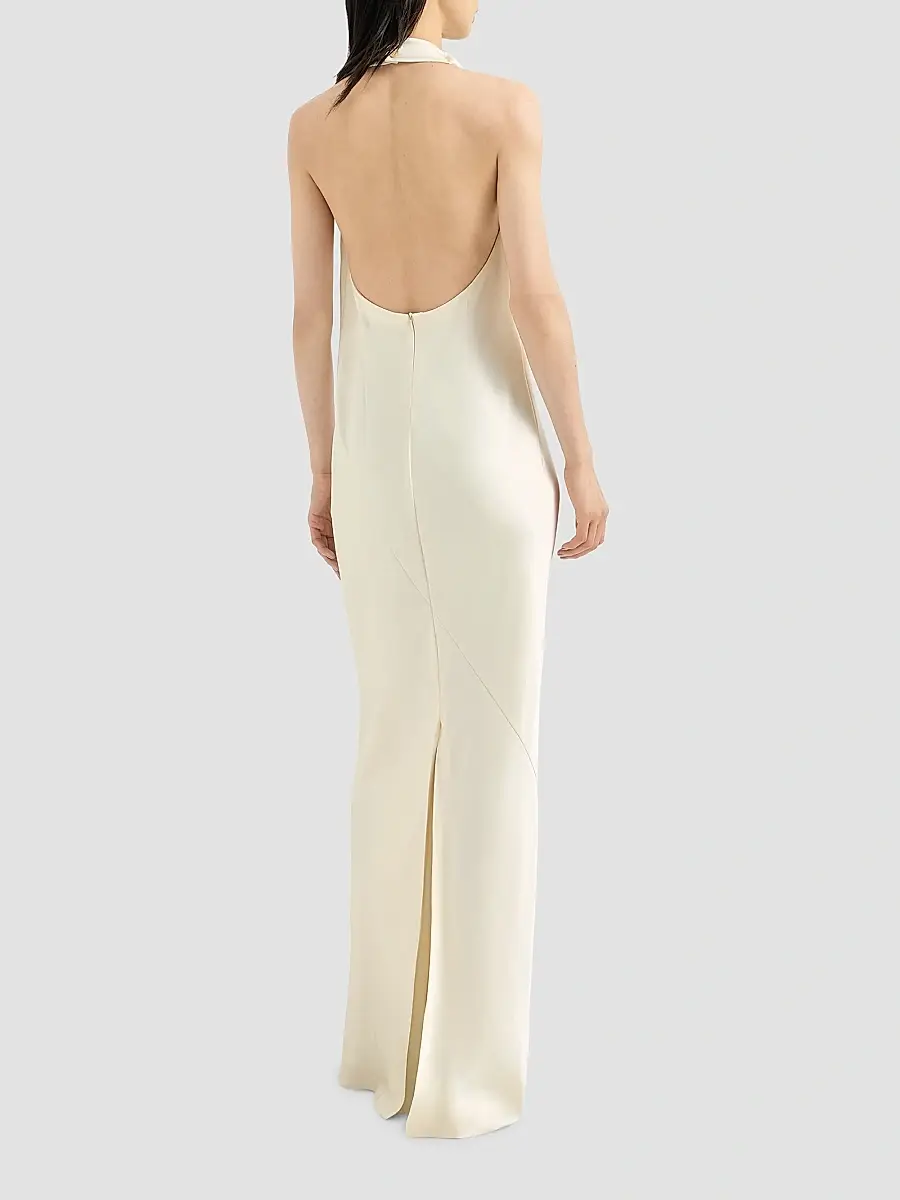 Brunello Cucinelli Women's Silk Satin Halterneck Dress | Thumbnail 3